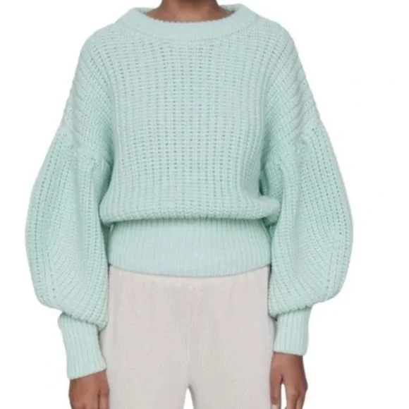 Zara Purl Knit balloon sleeve sweater  Green - Picture 9 of 10